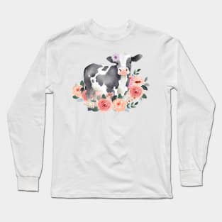 Floral Dairy Cow Long Sleeve T-Shirt